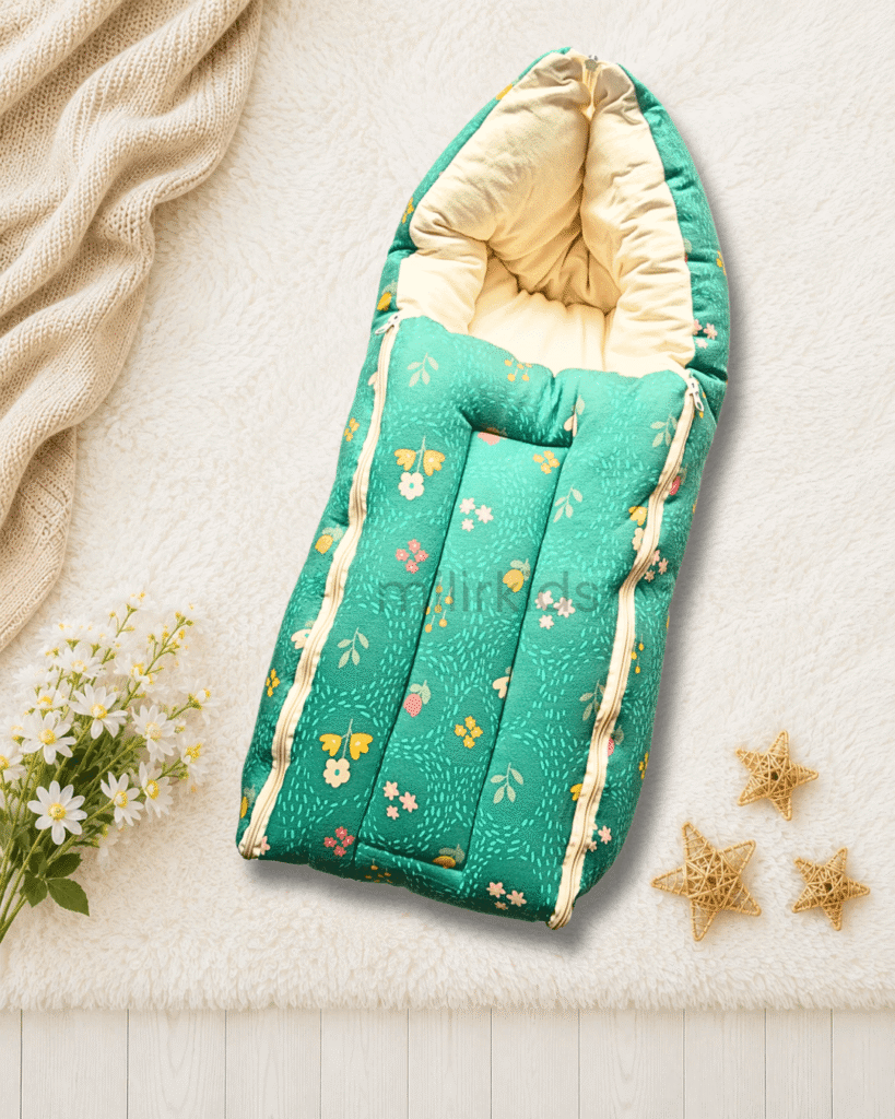 Aqua floral baby carry nest for newborn soft and travel friendly