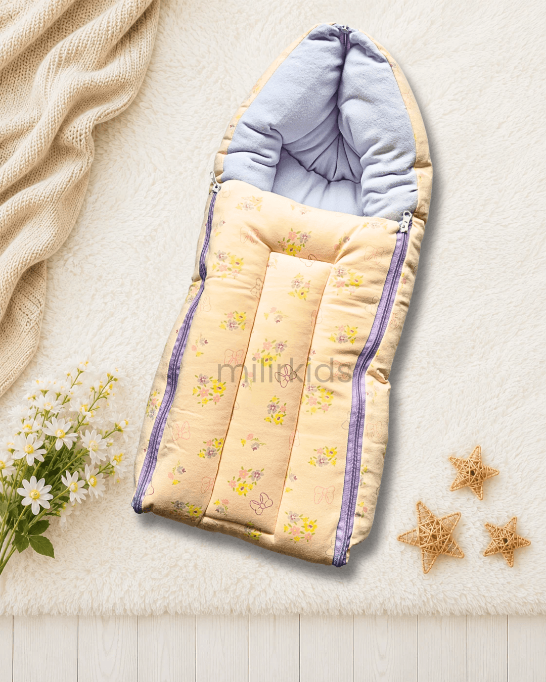 Floral peach baby carry nest for newborn soft and travel friendly