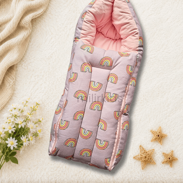 Rainbow dreams baby carry nest for newborn soft and travel friendly