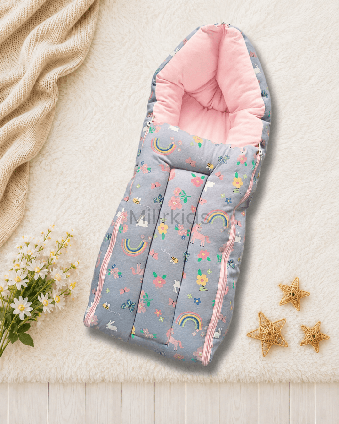 Unicorn rainbow baby carry nest_Milirkids.in Unicorn rainbow baby carry nest for newborn soft and travel friendly