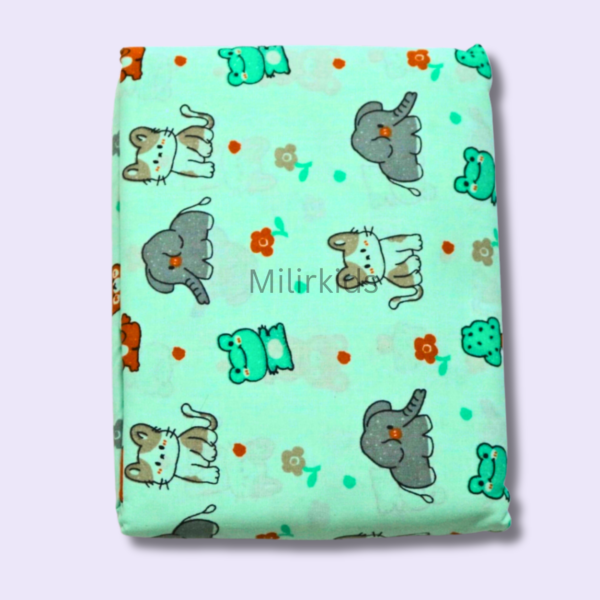 Green colour Cotton cradle cloth 3.5m stitched with animals print