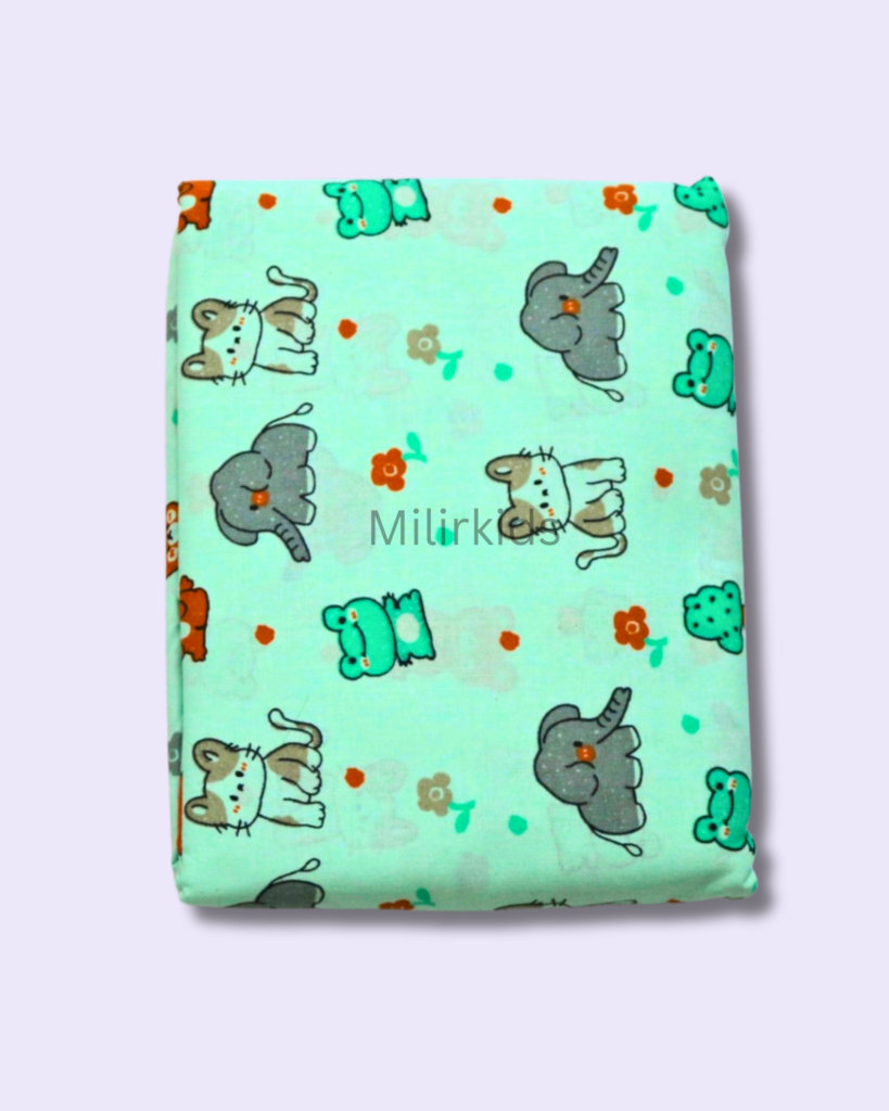 Green colour Cotton cradle cloth 3.5m stitched with animals print