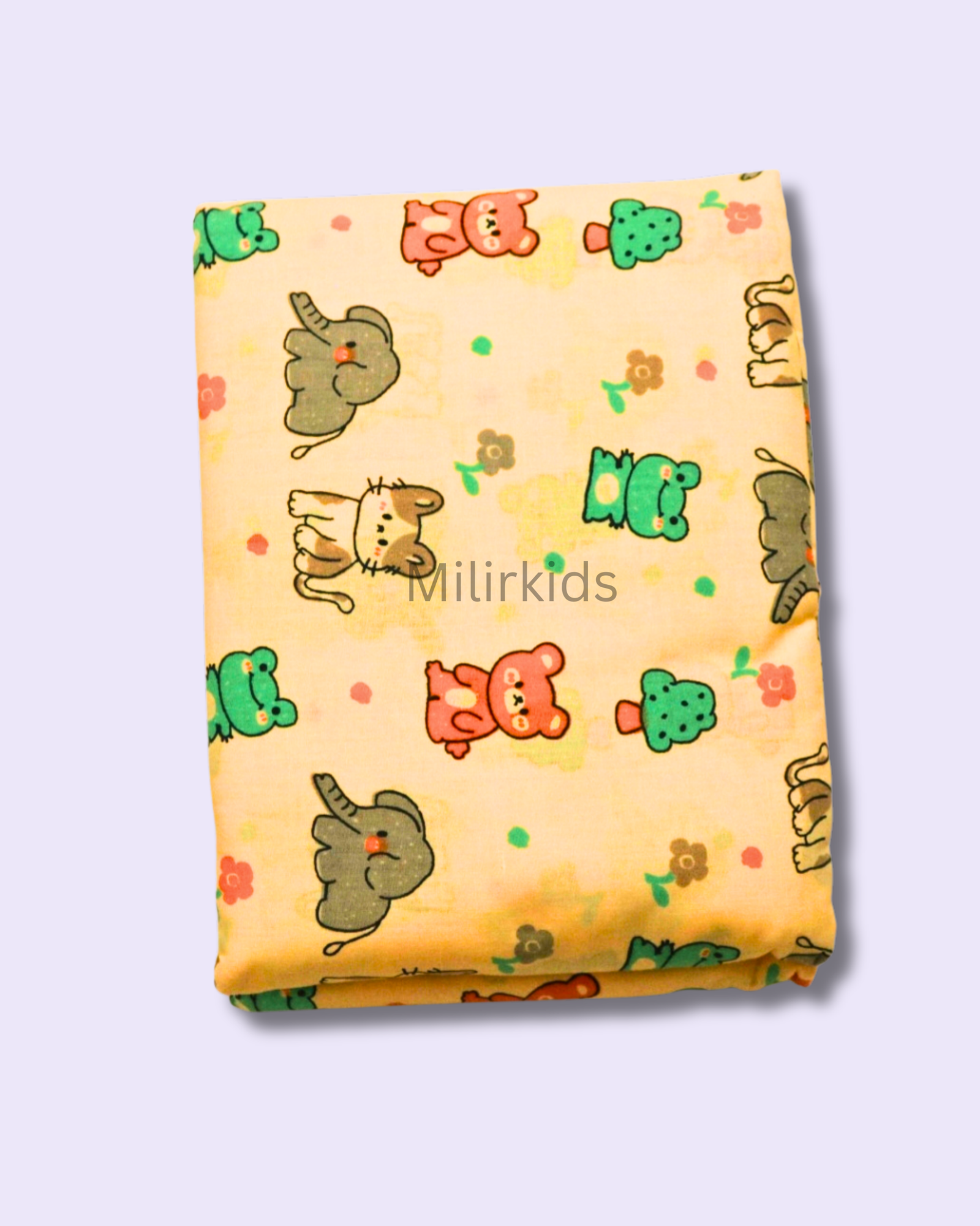 Orange colour Cotton cradle cloth 3.5m stitched with animals print