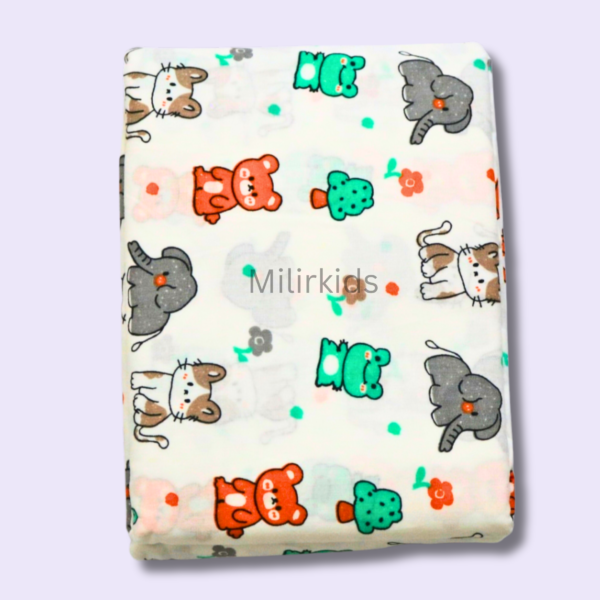 White Cotton cradle cloth 3.5m stitched with animals print