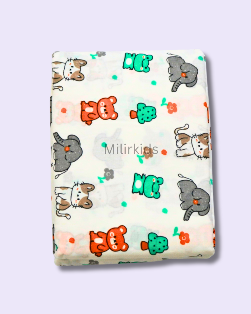 White Cotton cradle cloth 3.5m stitched with animals print