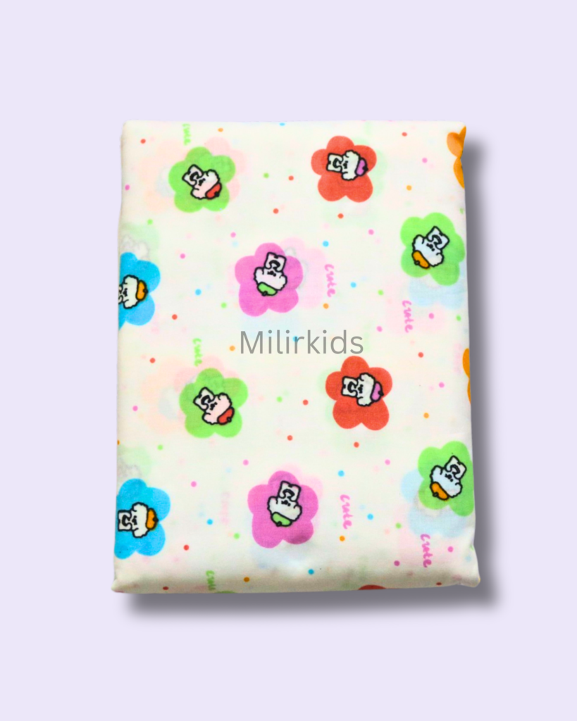 White Cotton cradle cloth 3.5m stitched with cute puppy print
