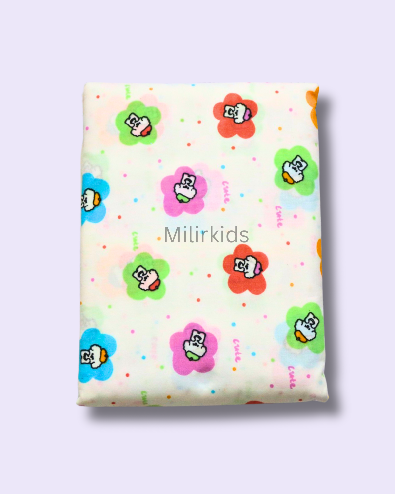 White Cotton cradle cloth 3.5m stitched with cute puppy print
