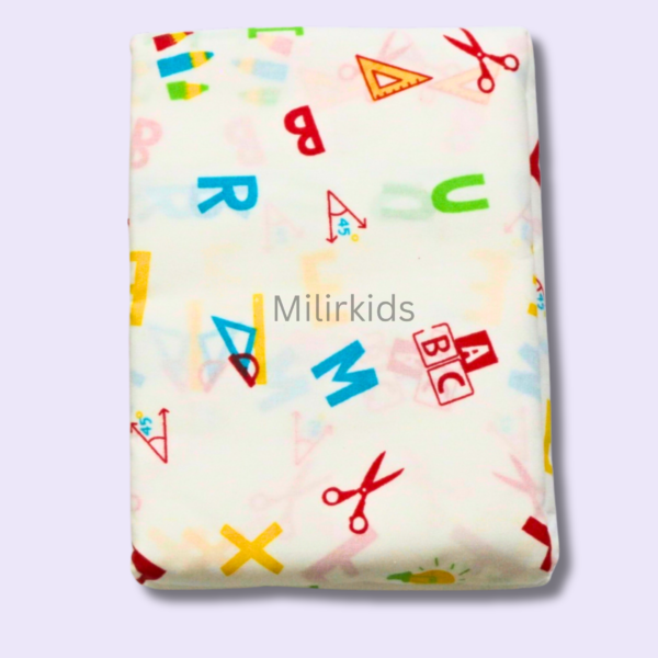 White Cotton cradle cloth 3.5m stitched with school fun print