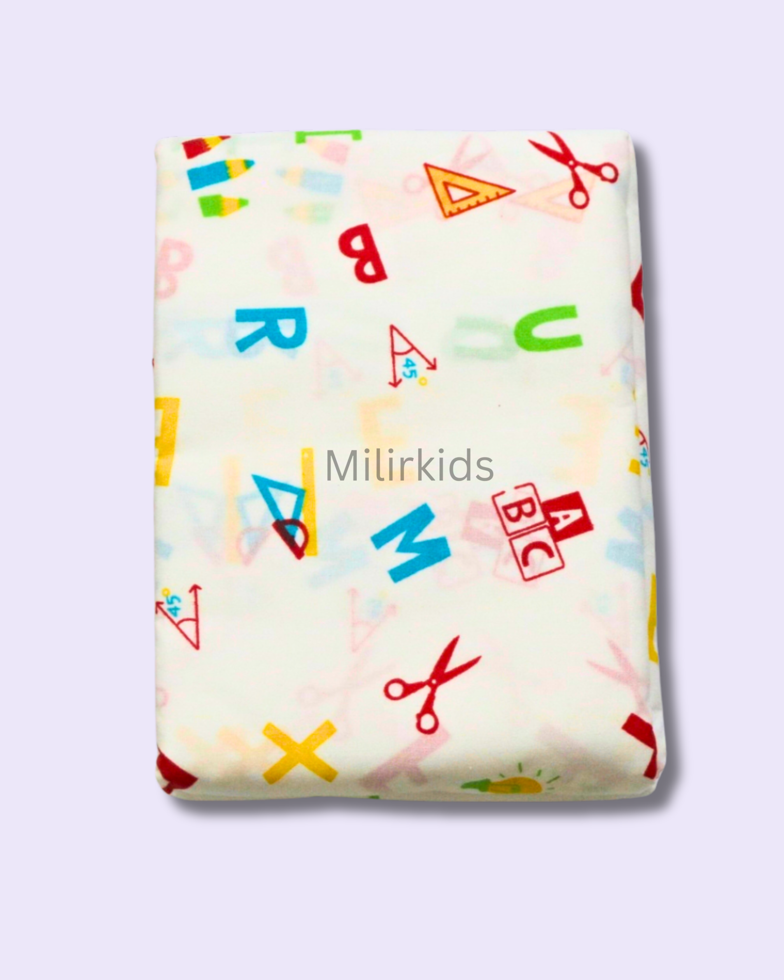 White Cotton cradle cloth 3.5m stitched with school fun print