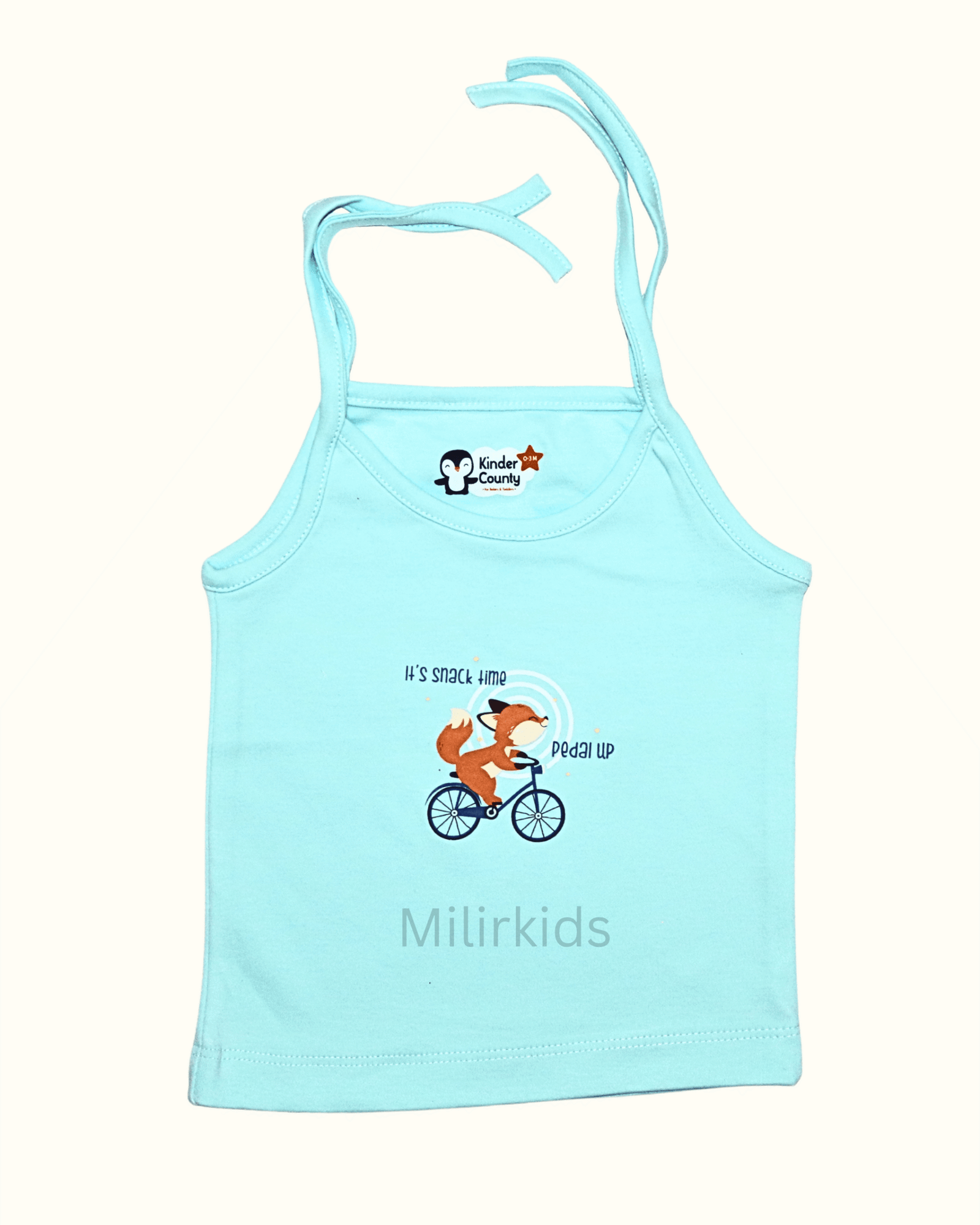 Sky Blue Cotton Knot Jabla with Fox Bicycle Print for Newborn Baby