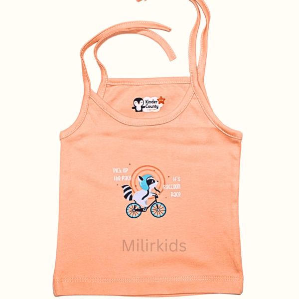 Peach Orange Cotton Knot Jabla with Raccoon Bicycle Print for Baby