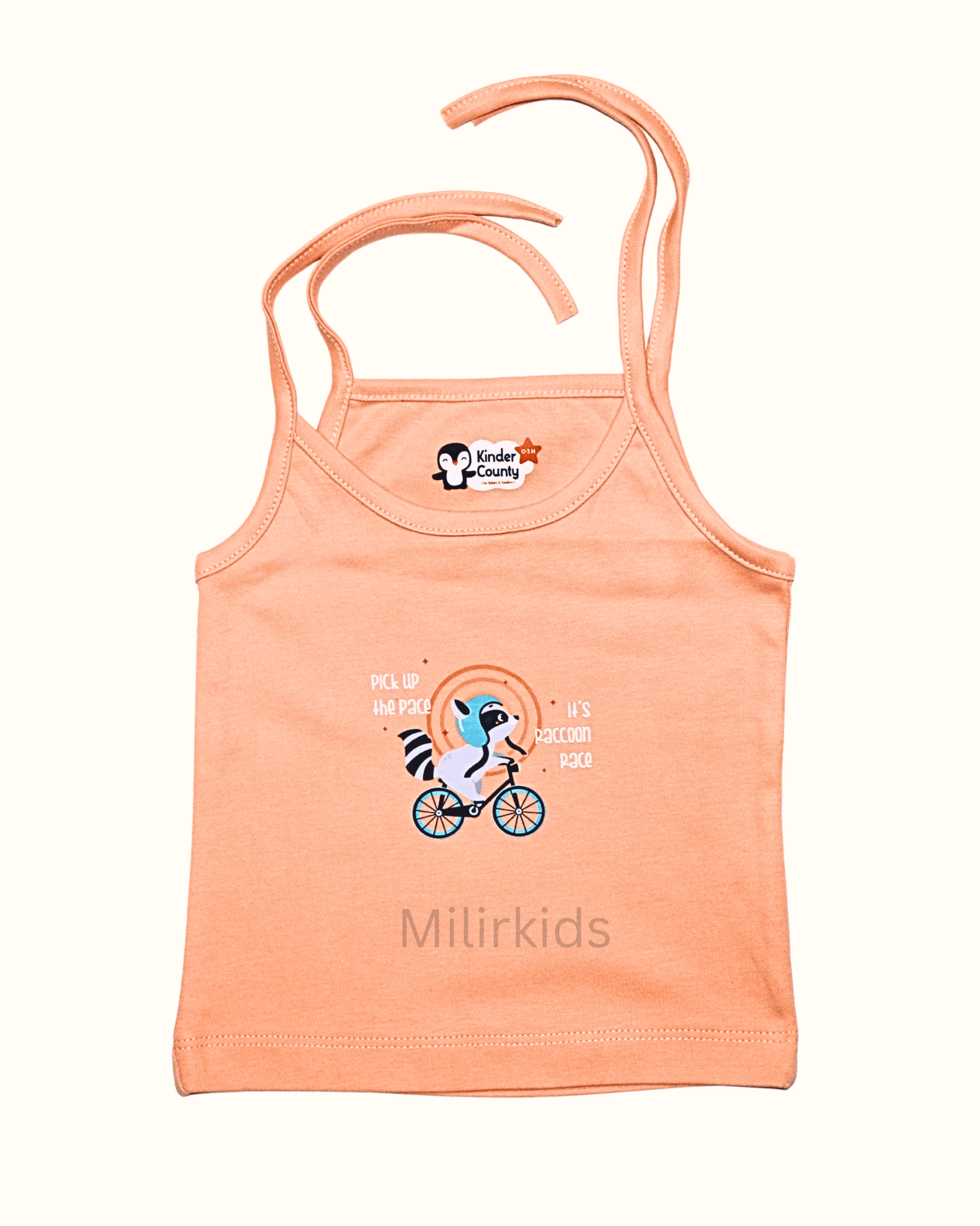 Peach Orange Cotton Knot Jabla with Raccoon Bicycle Print for Baby
