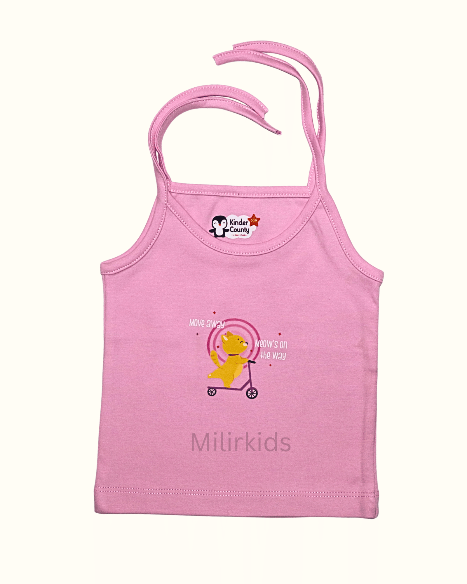 Baby Pink Cotton Knot Jabla with Cat Scooter Print for Infant