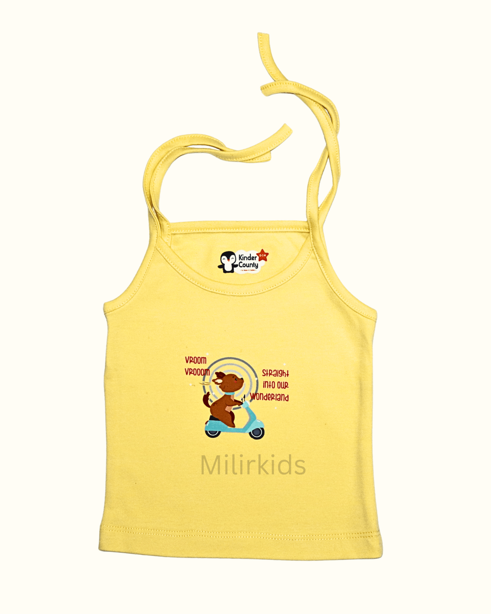 Soft Yellow Cotton Knot Jabla with Puppy Scooter Print for Baby