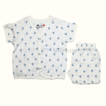 Muslin half sleeve front open jabla with shorts anchor print