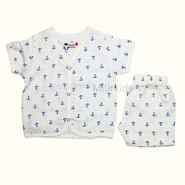 Muslin half sleeve front open jabla with shorts anchor print