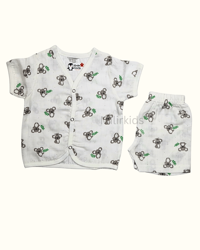 Muslin half sleeve front open jabla with shorts koala print