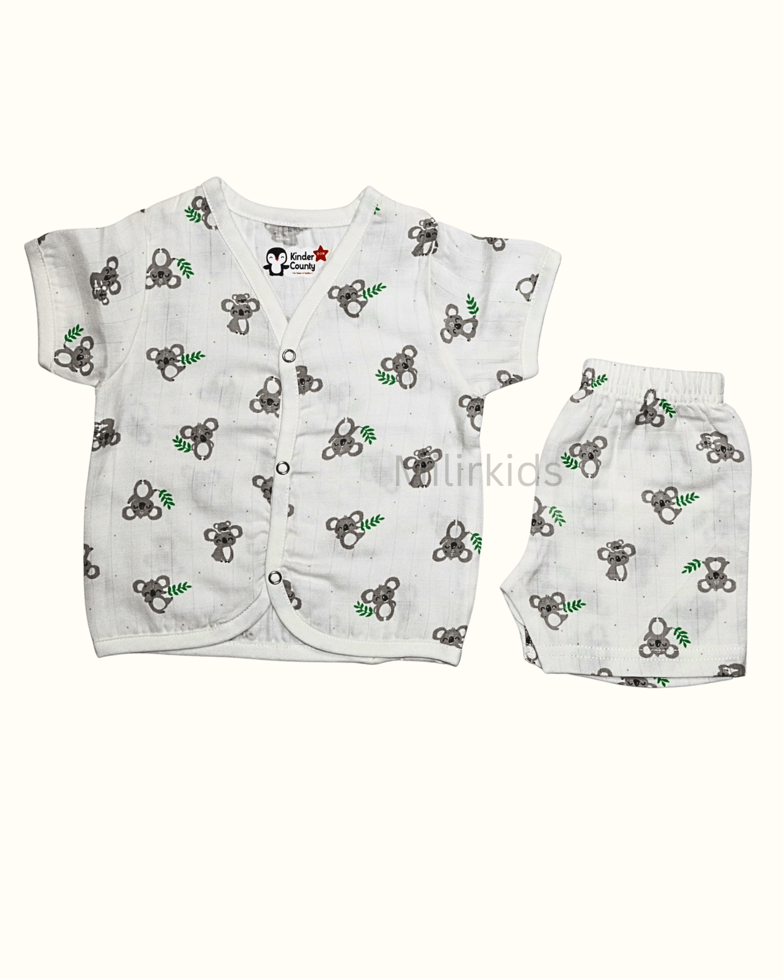 Muslin half sleeve front open jabla with shorts koala print