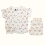 Muslin half sleeve front open jabla with shorts rainbow print