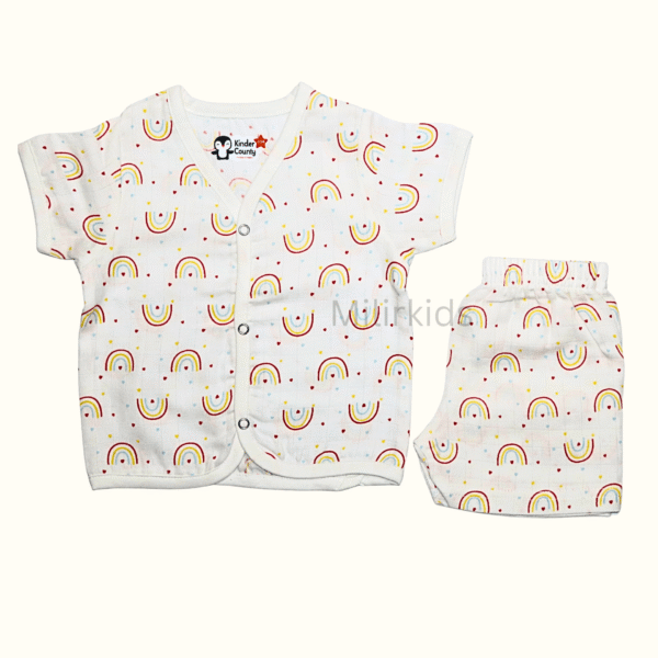 Muslin half sleeve front open jabla with shorts rainbow print