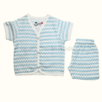 Muslin half sleeve front open jabla with shorts skyblue print