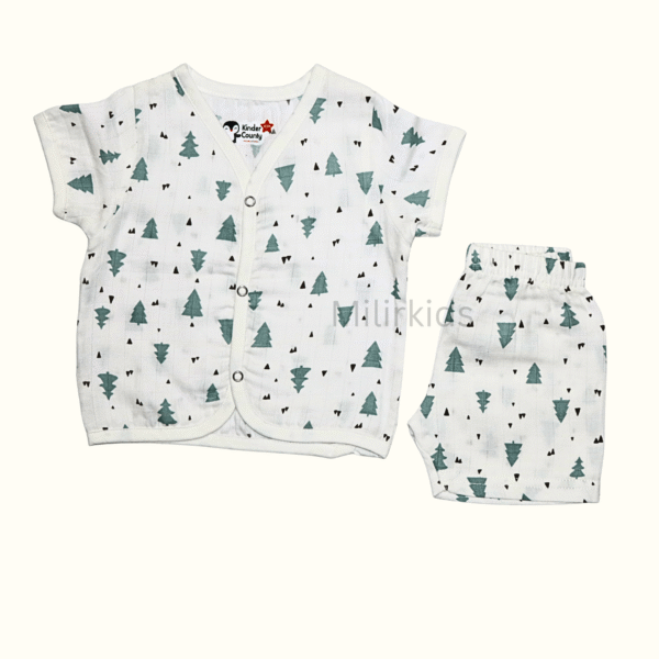 Muslin half sleeve front open jabla with shorts trees print