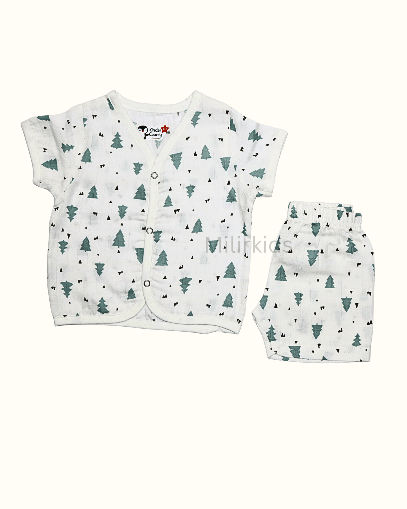 Muslin half sleeve front open jabla with shorts trees print