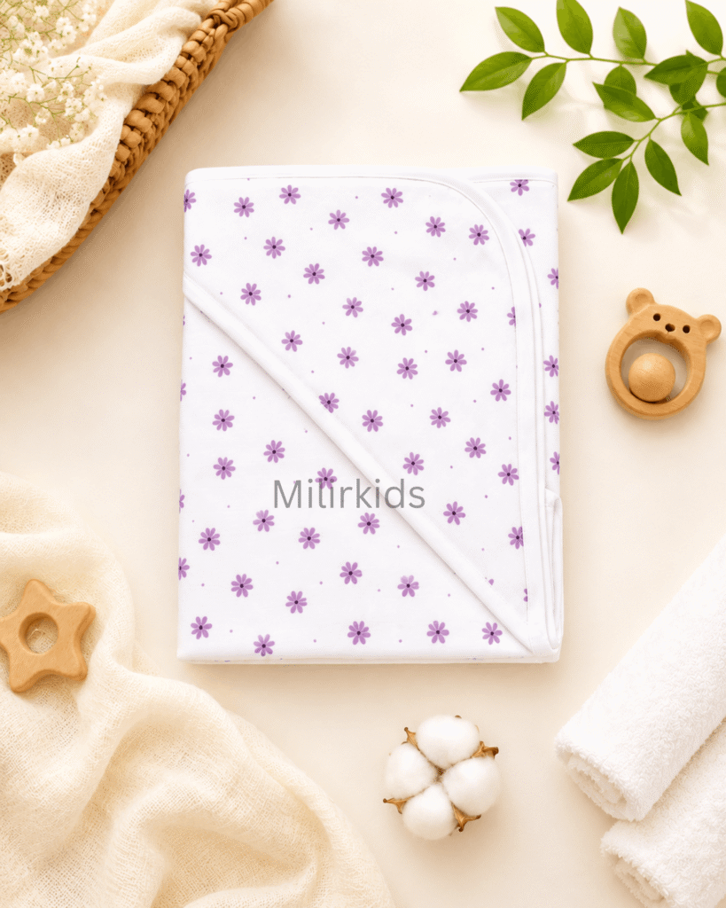 Muslin Hooded Towel - Purple flower