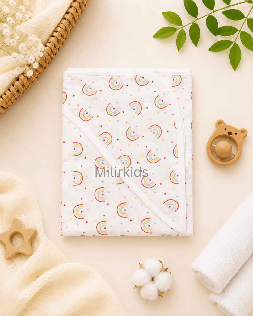Muslin Hooded Towel - Rainbow