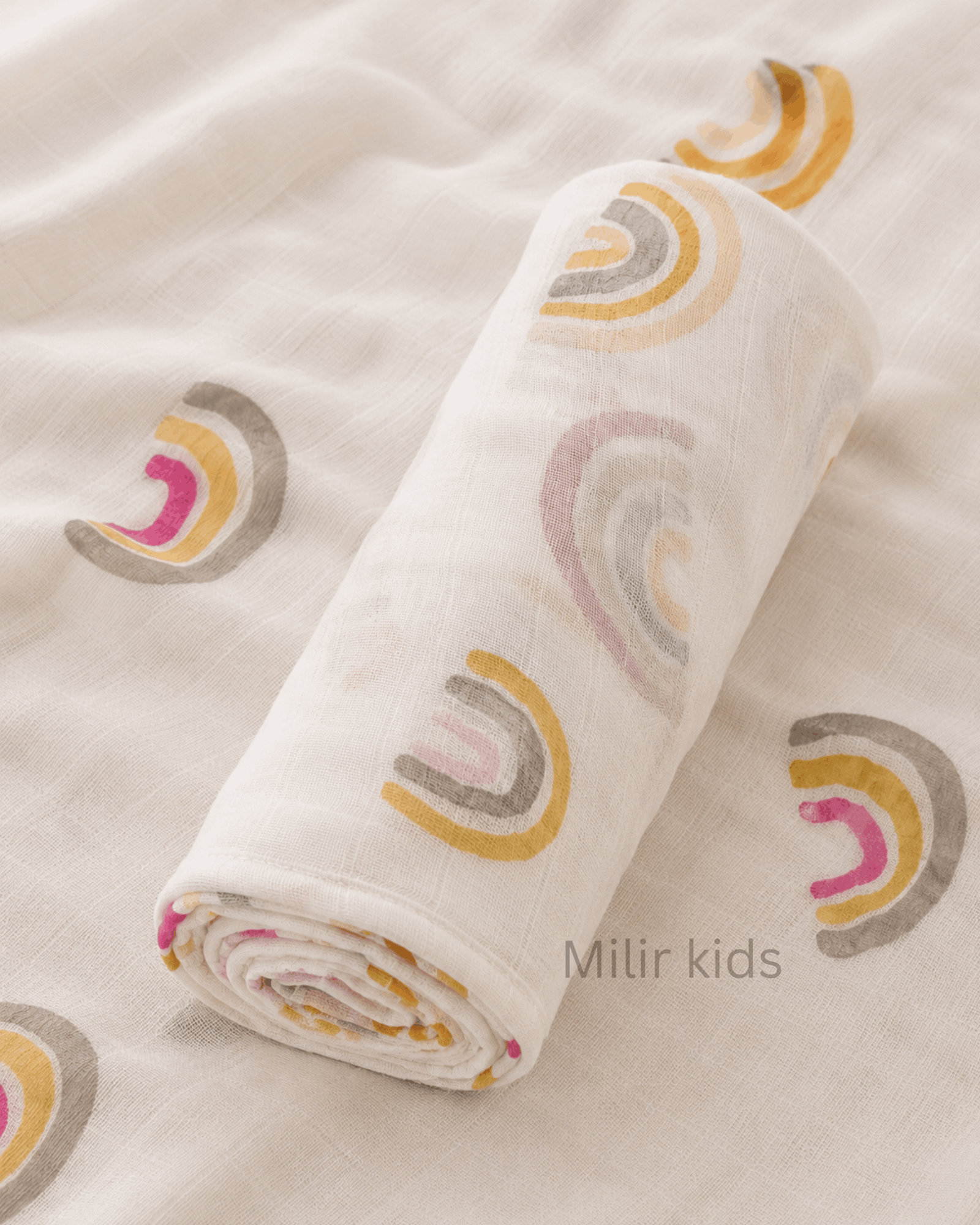 Muslin Swaddle Blanket – 130 × 110 cm – Boho Rainbow Muslin Swaddle Blanket – 130 × 110 cm – Boho Rainbow