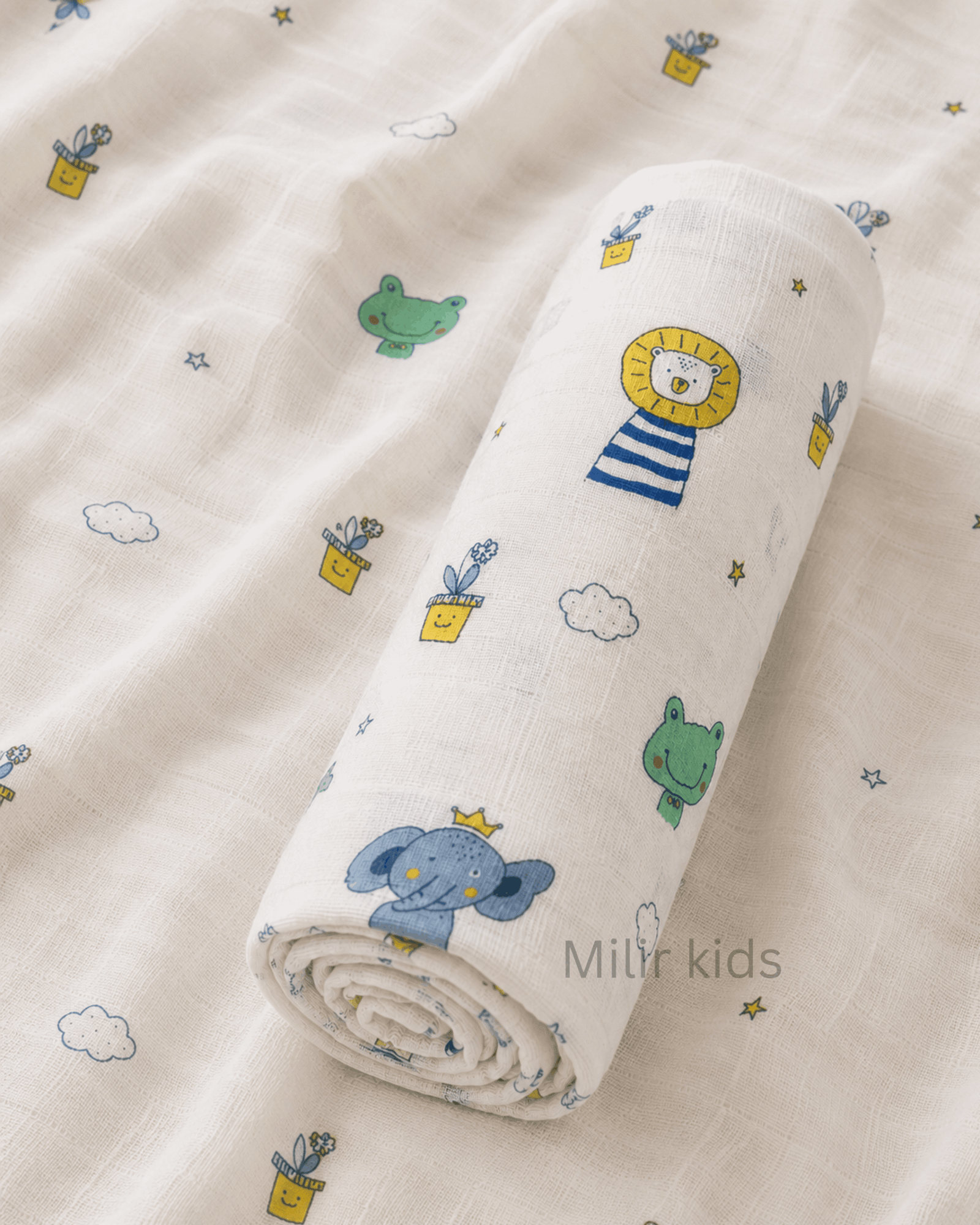 Muslin Swaddle Blanket – 130 × 110 cm – Little Safari Friends