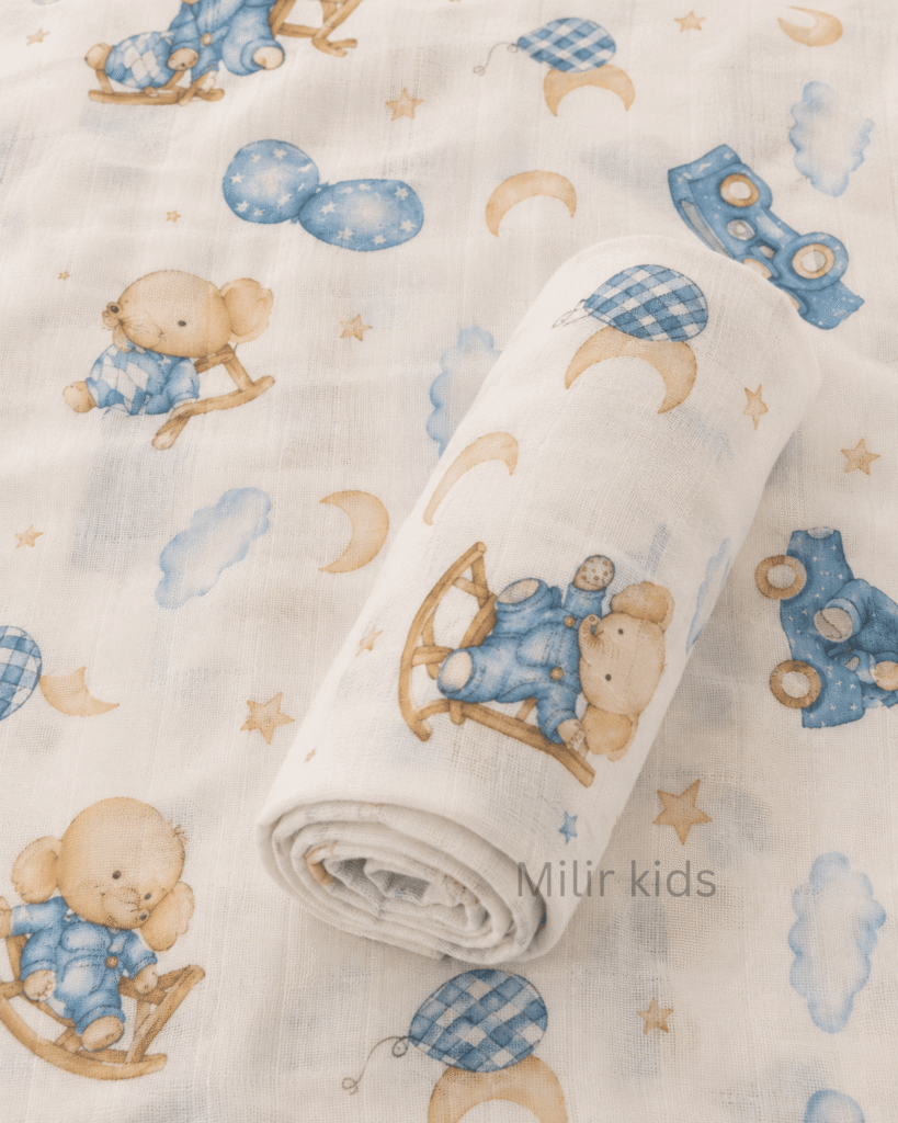 Muslin Swaddle Blanket – 130 × 110 cm – Rocking Horse