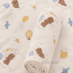 Muslin Swaddle Blanket – 130 × 110 cm – Sleeping Moon Bear