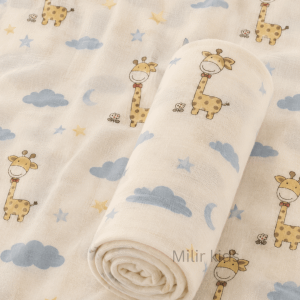 Muslin Swaddle Blanket – 130 × 110 cm – Smiling Giraffe