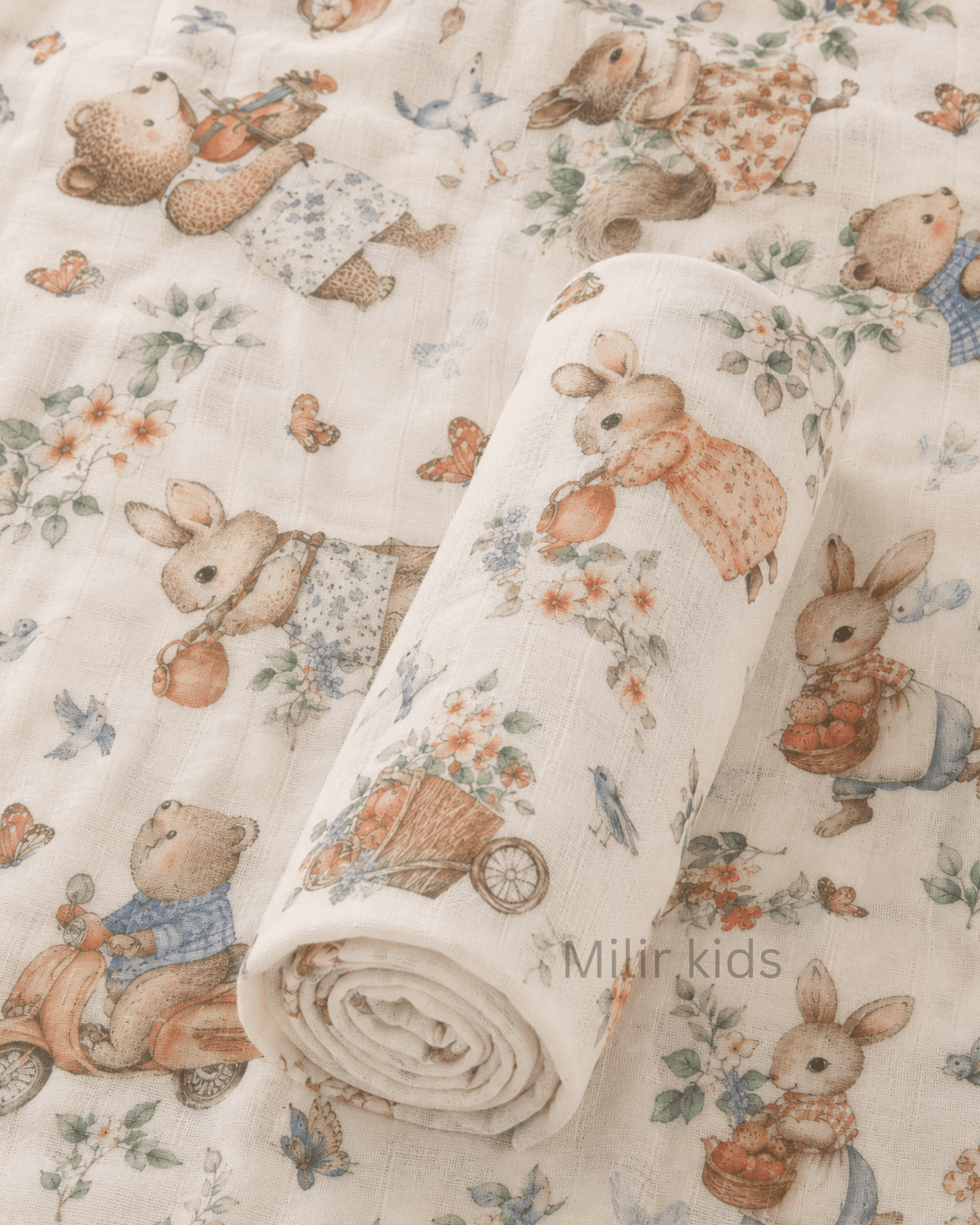 Muslin Swaddle Blanket – 130 × 110 cm – Vintage Forest Friends Muslin Swaddle Blanket – 130 × 110 cm – Vintage Forest Friends