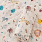 Muslin Swaddle Blanket – 130 × 110 cm – Whimsical Jungle Friends