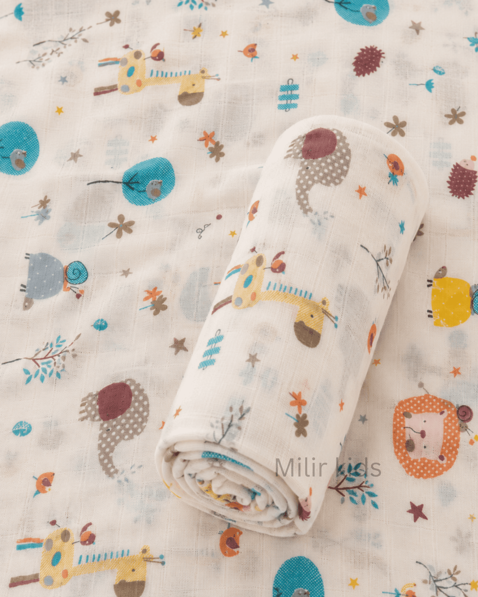 Muslin Swaddle Blanket – 130 × 110 cm – Whimsical Jungle Friends Muslin Swaddle Blanket – 130 × 110 cm – Whimsical Jungle Friends