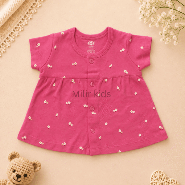 Baby Girls Floral Print Cotton Front Open Frock made from soft 100% cotton for newborns and infants.