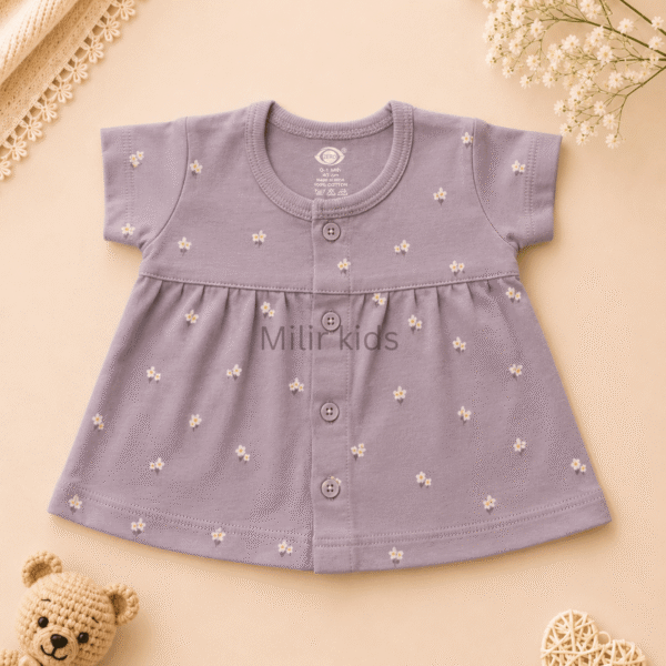Baby Girls Floral Print Cotton Front Open Frock made from soft 100% cotton for newborns and infants.