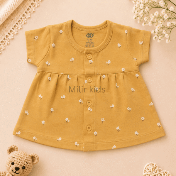 Baby Girls Floral Print Cotton Front Open Frock made from soft 100% cotton for newborns and infants.