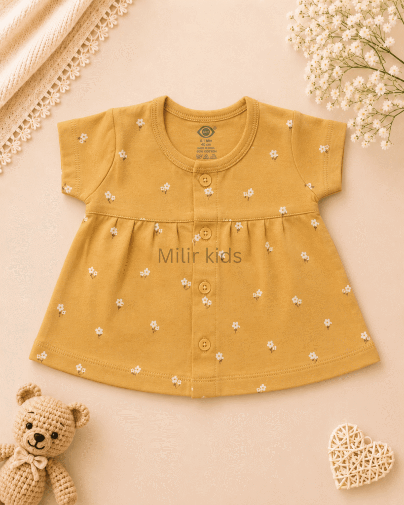 Baby Girls Floral Print Cotton Front Open Frock made from soft 100% cotton for newborns and infants.
