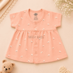 Baby Girls Floral Print Cotton Front Open Frock made from soft 100% cotton for newborns and infants.