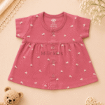 Baby Girls Floral Print Cotton Front Open Frock made from soft 100% cotton for newborns and infants.