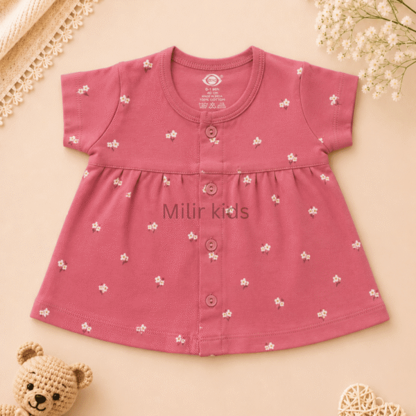 Baby Girls Floral Print Cotton Front Open Frock made from soft 100% cotton for newborns and infants.