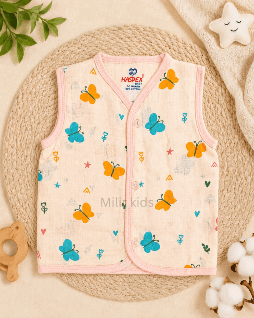Baby Muslin Jabla Butterfly Garden Print 100% Cotton Newborn Vest