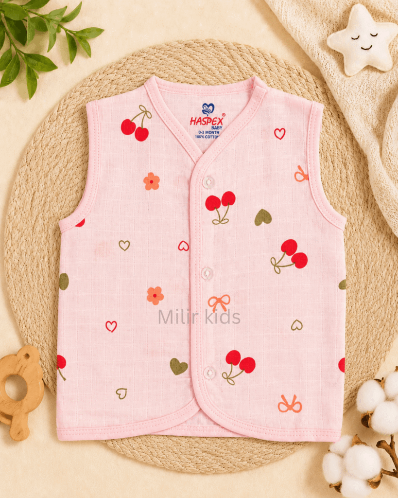 Baby Muslin Jabla Cherry Blossom Print 100% Cotton Newborn Vest