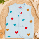 Baby Muslin Jabla Colourful Hearts Blue Print 100% Cotton Newborn Vest