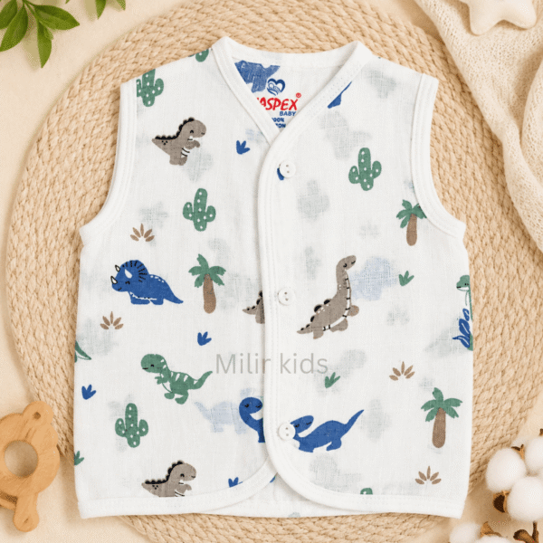 Baby Muslin Jabla Dino Adventure Print 100% Cotton Newborn Vest