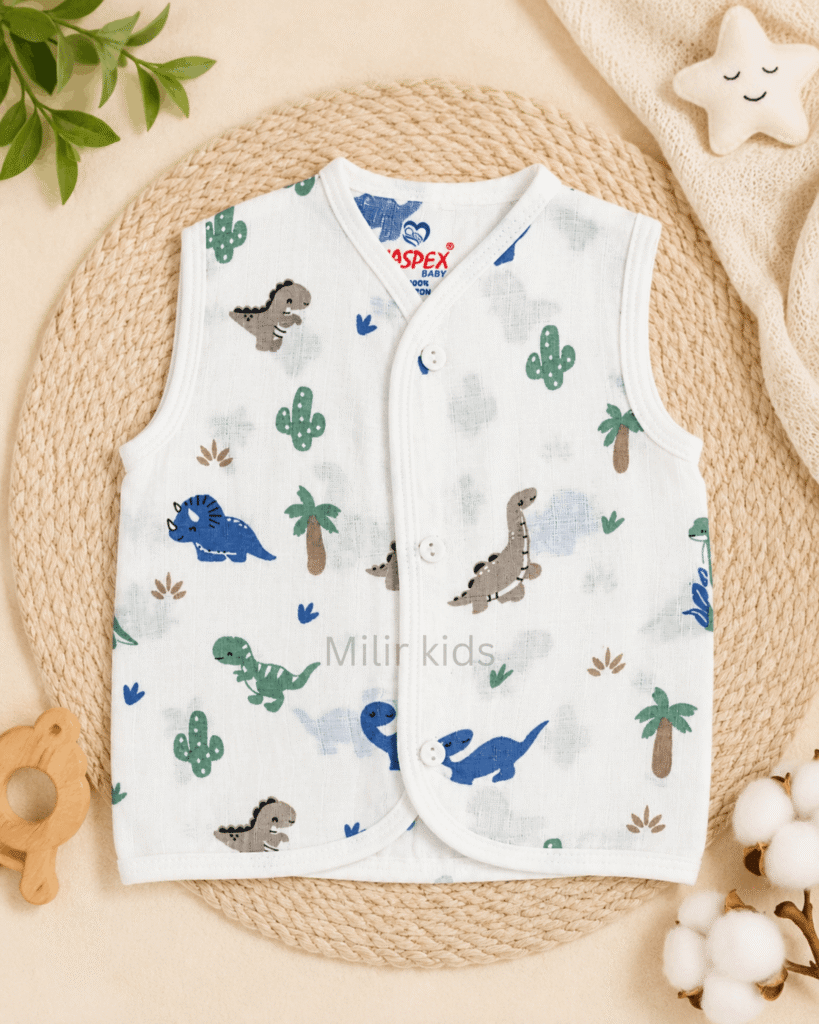 Baby Muslin Jabla Dino Adventure Print 100% Cotton Newborn Vest