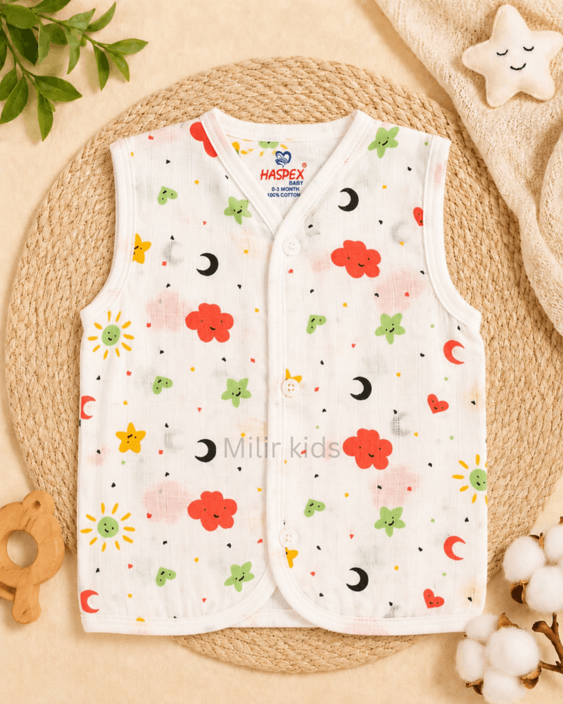 Baby Muslin Jabla Dreamy Clouds Print 100% Cotton Newborn Vest